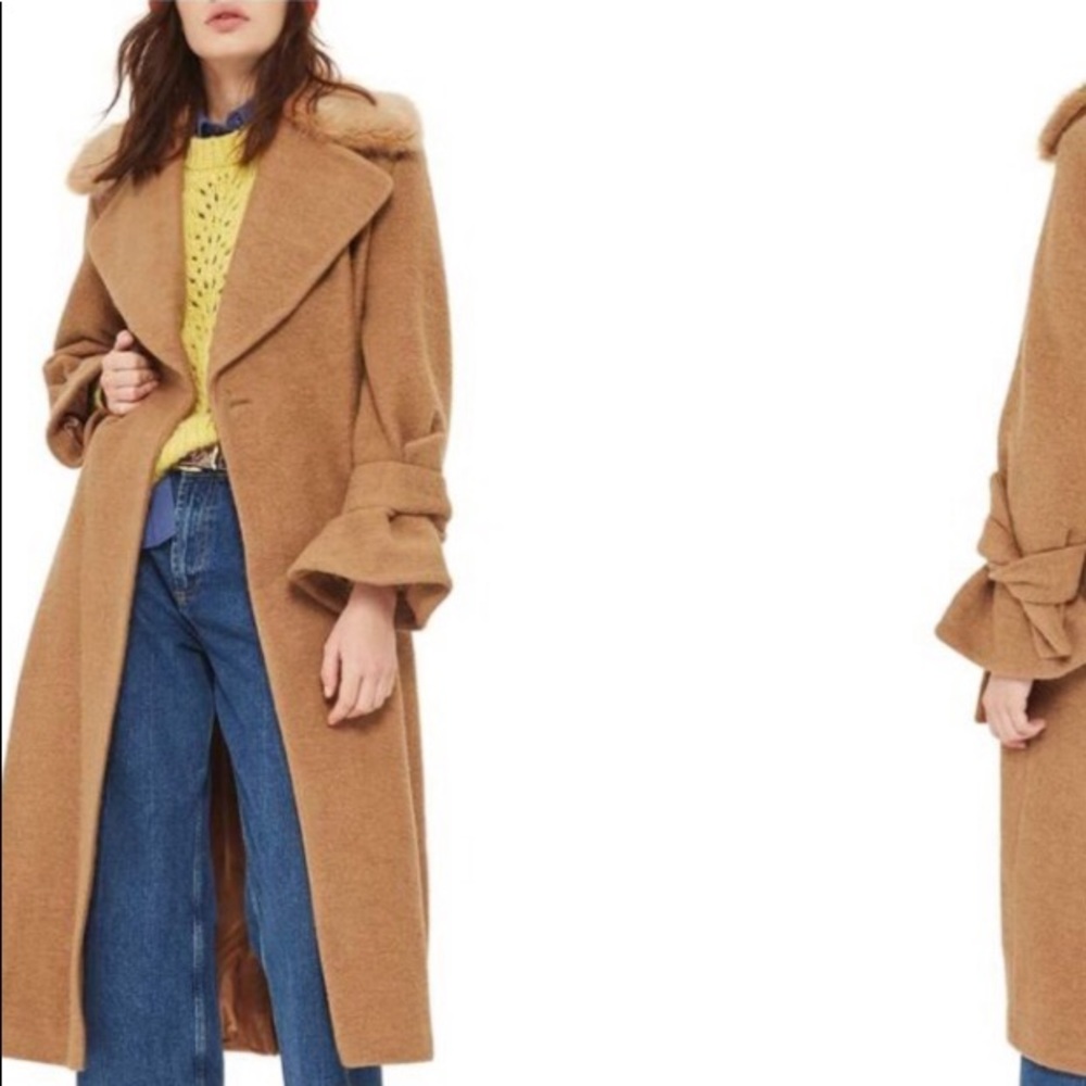 Topshop Faux Fur Belted Coat US 6 NWT